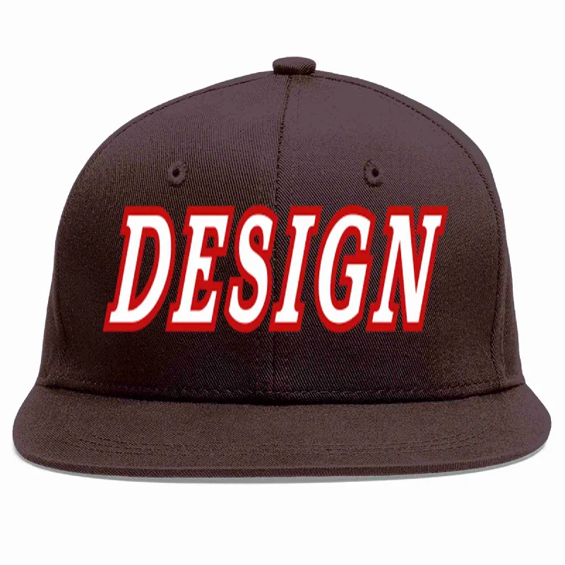 Esports Baseball Cap-Custom Brown White-Red Flat Eaves Sport Baseball Cap Design for Men/Women/Youth