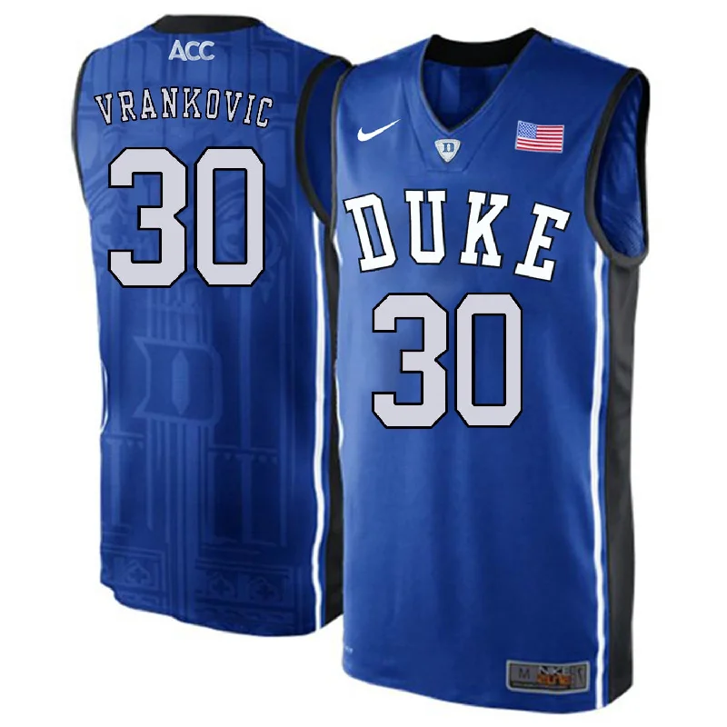 Basketball Jersey For University Teams-Duke Blue Devils 30 Antonio Vrankovic Blue Elite College Basketball Basketball Jersey