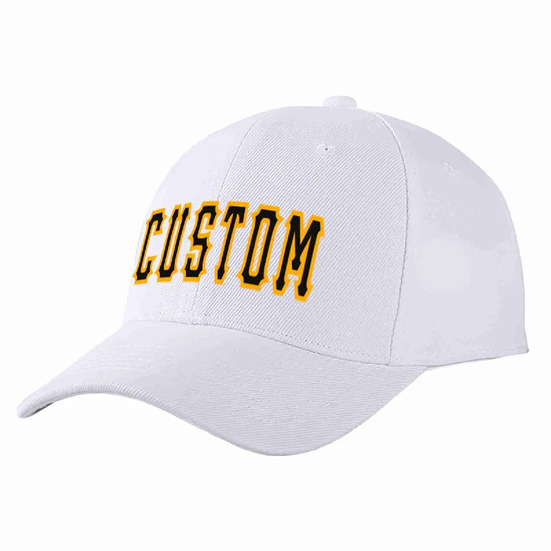 Fashion Baseball Cap-Custom White Black-Yellow Curved Eaves Sport Baseball Cap Design for Men/Women/Youth