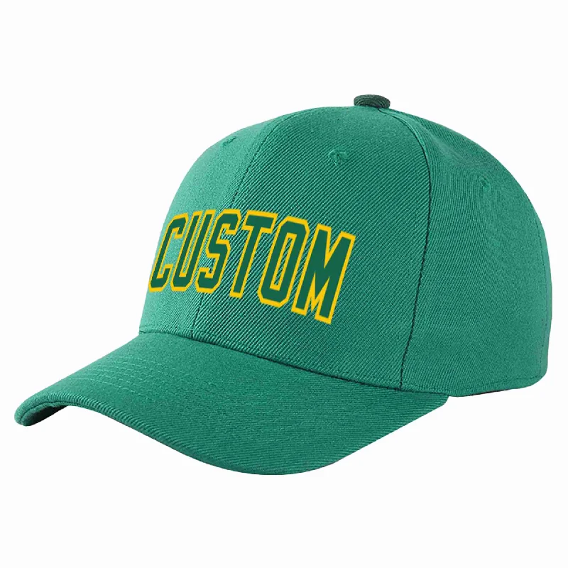 Promotional Baseball Cap-Custom Light Green Kelly Green-Gold Curved Eaves Sport Baseball Cap Design for Men/Women/Youth