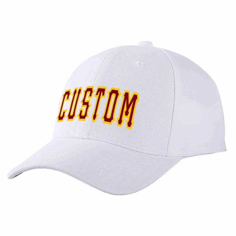 Blues Baseball Cap-Custom White Crimson-Yellow Curved Eaves Sport Baseball Cap Design for Men/Women/Youth