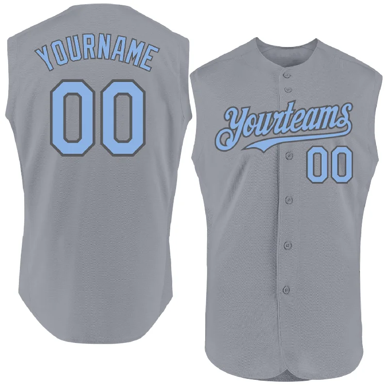 Moisture-Wicking Football Jersey-Moisture-Wicking Basketball Jersey-Stretchable Baseball Jersey-Custom Gray Light Blue-Steel Gray Authentic Sleeveless Baseball Jersey