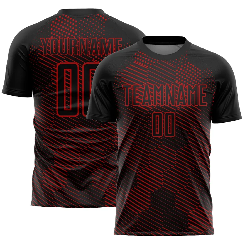 Football Jersey For Fast Movement-Custom Black Red Abstract Hexagon Sublimation Soccer Uniform Jersey