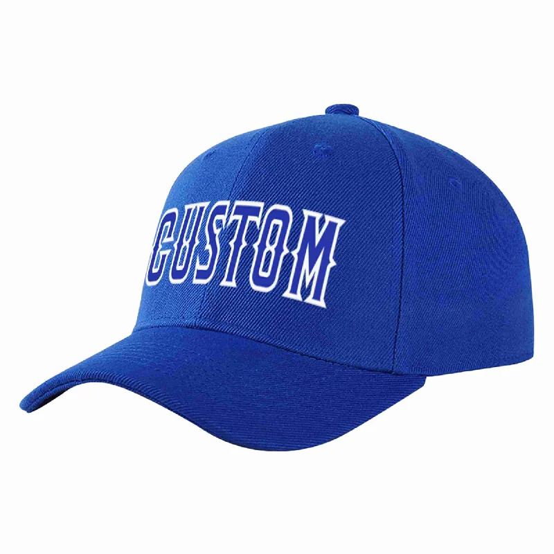 Designer Baseball Cap-Custom Royal Royal-White Curved Eaves Sport Baseball Cap Design for Men/Women/Youth