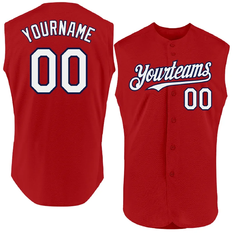 Football Jersey With Large Front Logo-Basketball Jersey With Large Front Logo-Baseball Jersey With Skull Print-Custom Red White-Navy Authentic Sleeveless Baseball Jersey