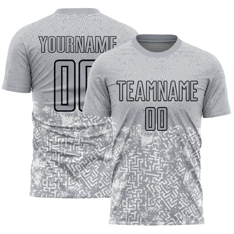 Football Jersey For Summer Tournaments-Custom Gray Black Geometric Shapes Sublimation Soccer Uniform Jersey