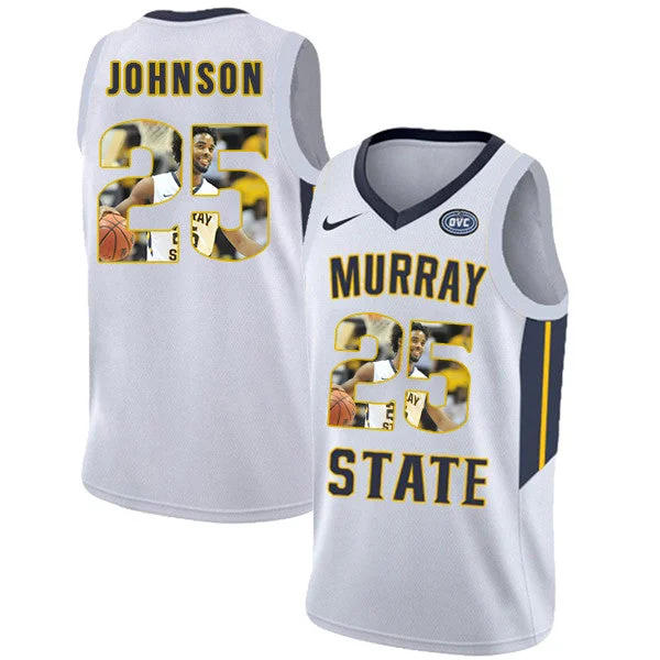 Basketball Jersey For Home Games-Murray State Racers 25 Jalen Johnson White Fashion College Basketball Basketball Jersey