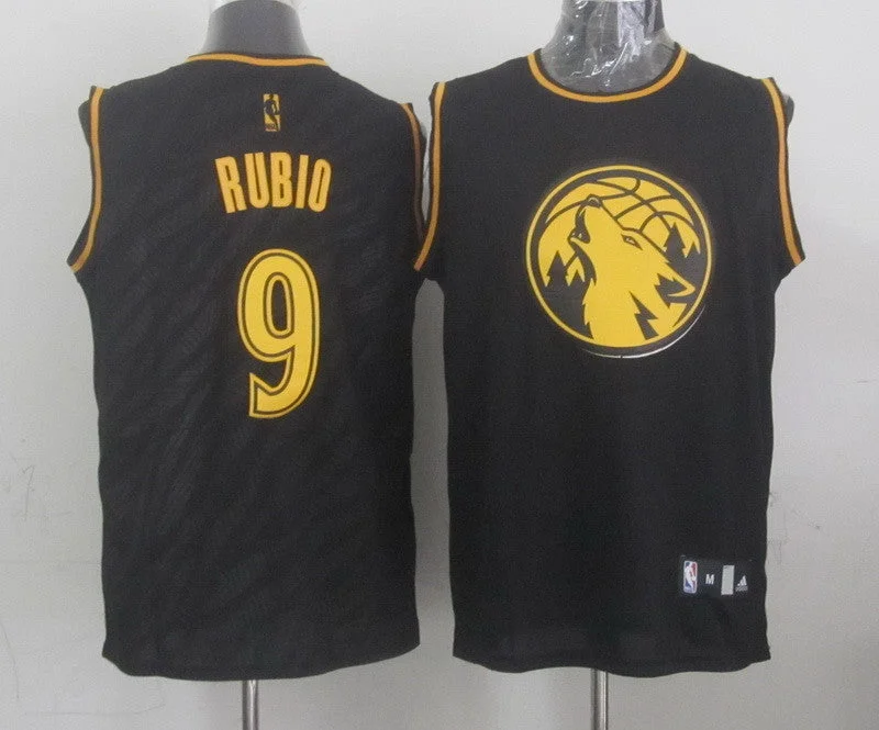 Basketball Jersey For Basketball Camps-Timberwolves 9 Rubio Black Precious Metals Fashion Basketball Jerseys