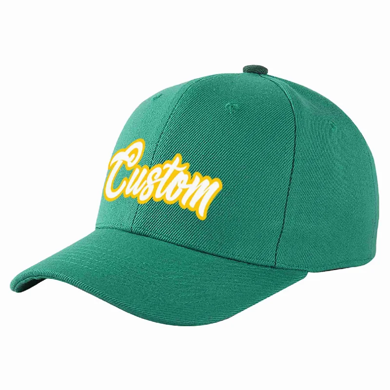 Reggae Baseball Cap-Custom Light Green White-Gold Curved Eaves Sport Baseball Cap Design for Men/Women/Youth