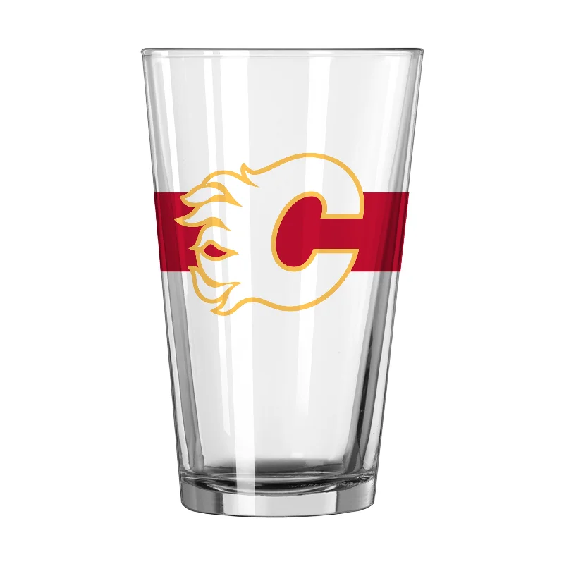 Football Team Mug-Calgary Flames 16oz Stripe Pint Glass