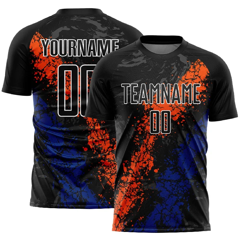 Football Jersey With Professional Quality-Custom Black Orange-Royal Dripping Splatter Art Sublimation Soccer Uniform Jersey