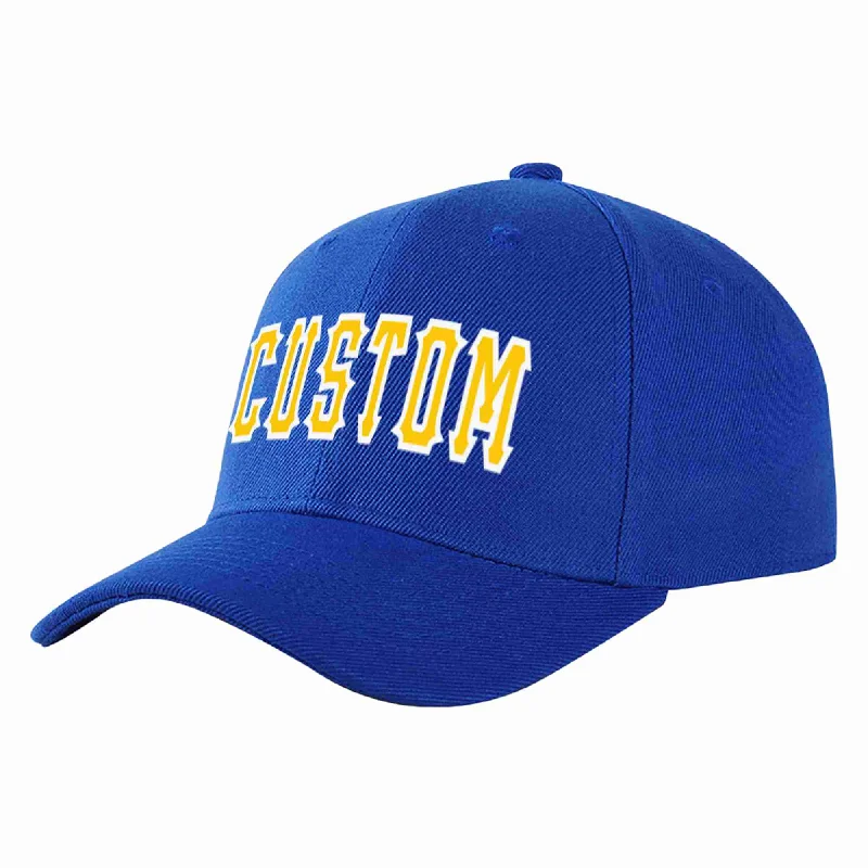 Fantasy Baseball Cap-Custom Royal Yellow-White Curved Eaves Sport Baseball Cap Design for Men/Women/Youth