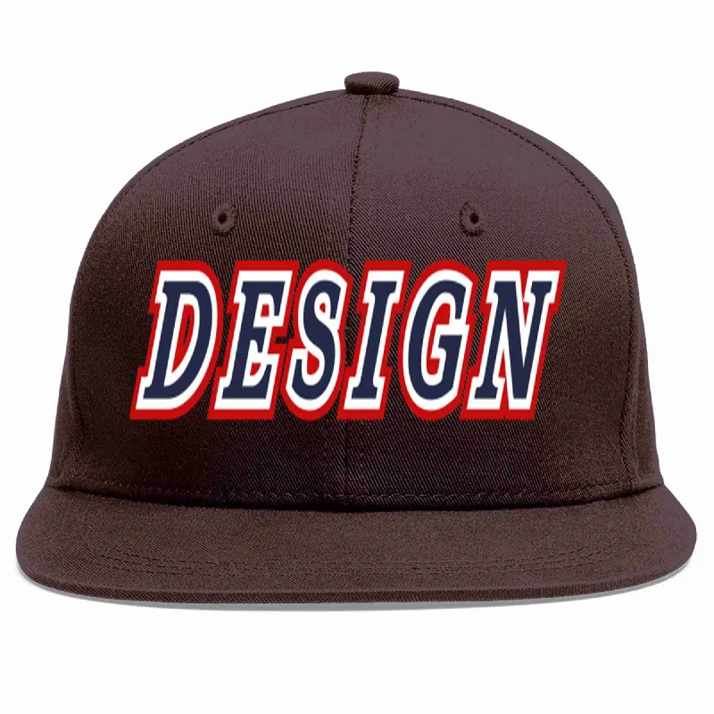 Cartoon Baseball Cap-Custom Brown Navy-White Flat Eaves Sport Baseball Cap Design for Men/Women/Youth