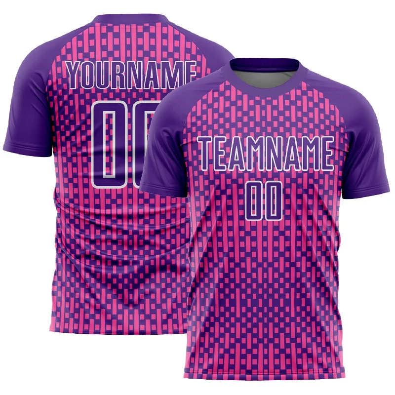 Football Jersey For Action Sports-Custom Purple Pink-White Abstract Geometric Shapes Sublimation Soccer Uniform Jersey