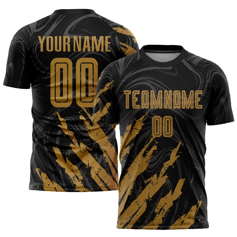 Football Jersey For VIP Supporters-Custom Black Old Gold Sublimation Soccer Uniform Jersey