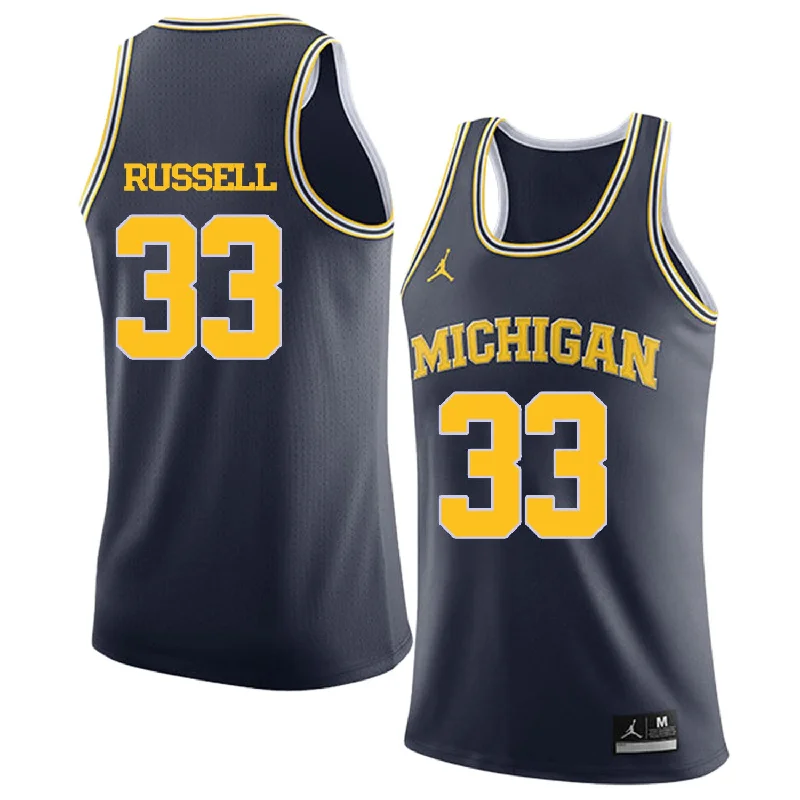 Basketball Jersey For School Events-University of Michigan 33 Cazzie Russell Navy College Basketball Basketball Jersey