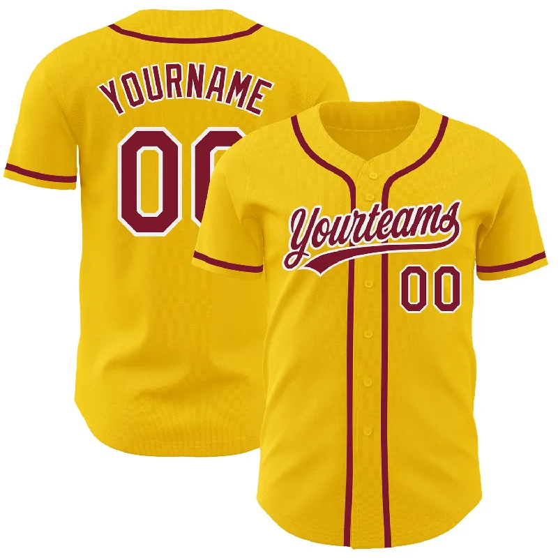 Printed Football Jersey-Embroidered Basketball Jersey-Printed Baseball Jersey-Custom Yellow Crimson-White Authentic Baseball Jersey