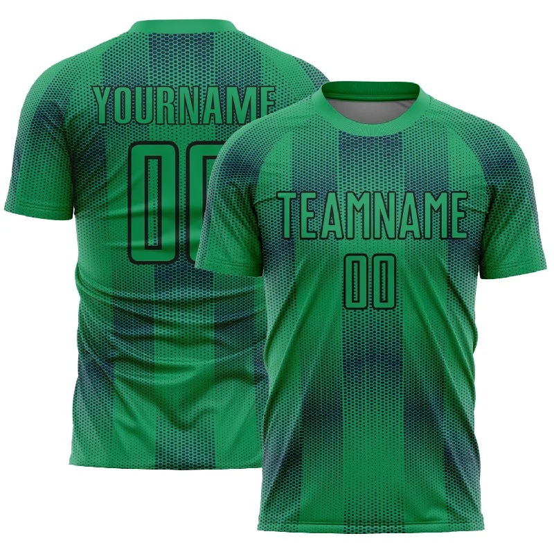 Football Jersey With Team Branding-Custom Kelly Green Black Geometric Shapes Sublimation Soccer Uniform Jersey