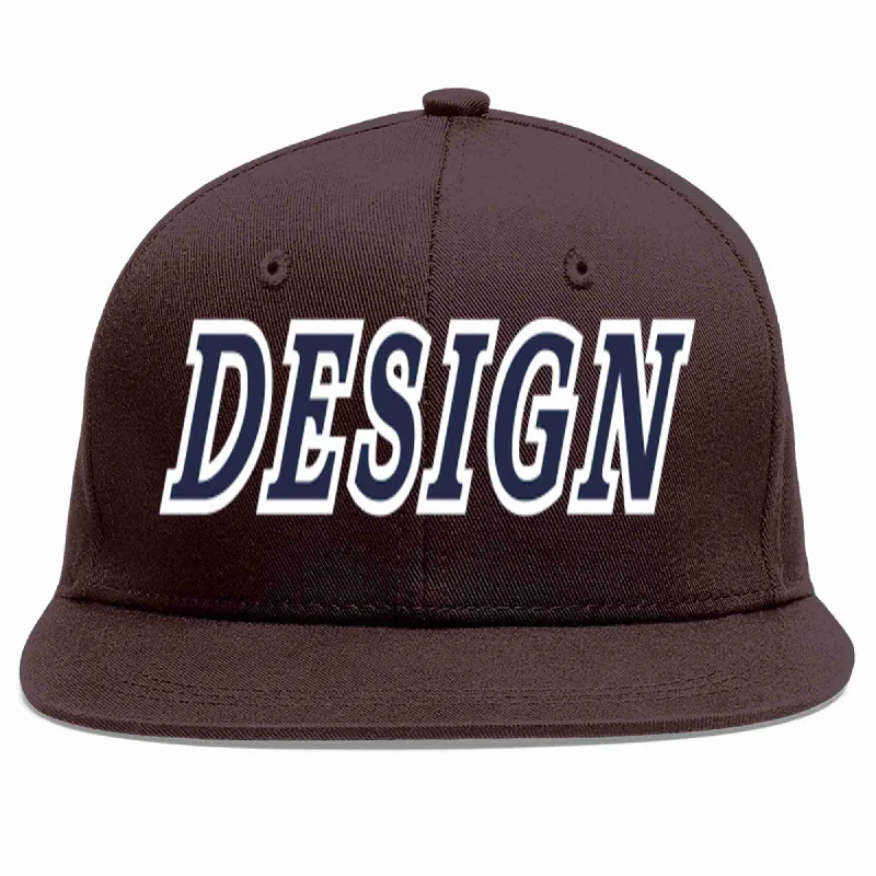 Fantasy Baseball Cap-Custom Brown Navy-White Flat Eaves Sport Baseball Cap Design for Men/Women/Youth