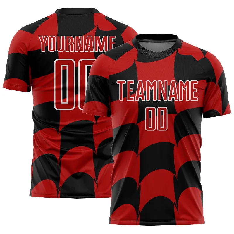 Football Jersey With Bold Logos-Custom Black Red-White Plaid Sublimation Soccer Uniform Jersey