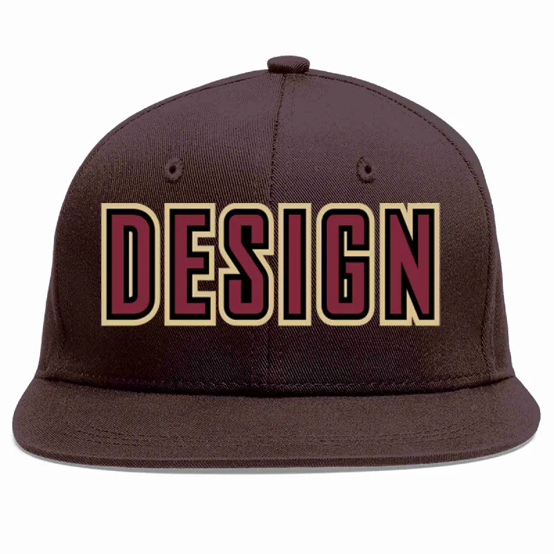 Cross Baseball Cap-Custom Brown Crimson-Black Flat Eaves Sport Baseball Cap Design for Men/Women/Youth