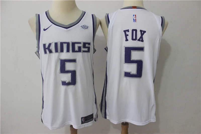 Basketball Jersey With Mesh Sides-Kings 5 De'Aaron Fox White Authentic Basketball Jersey