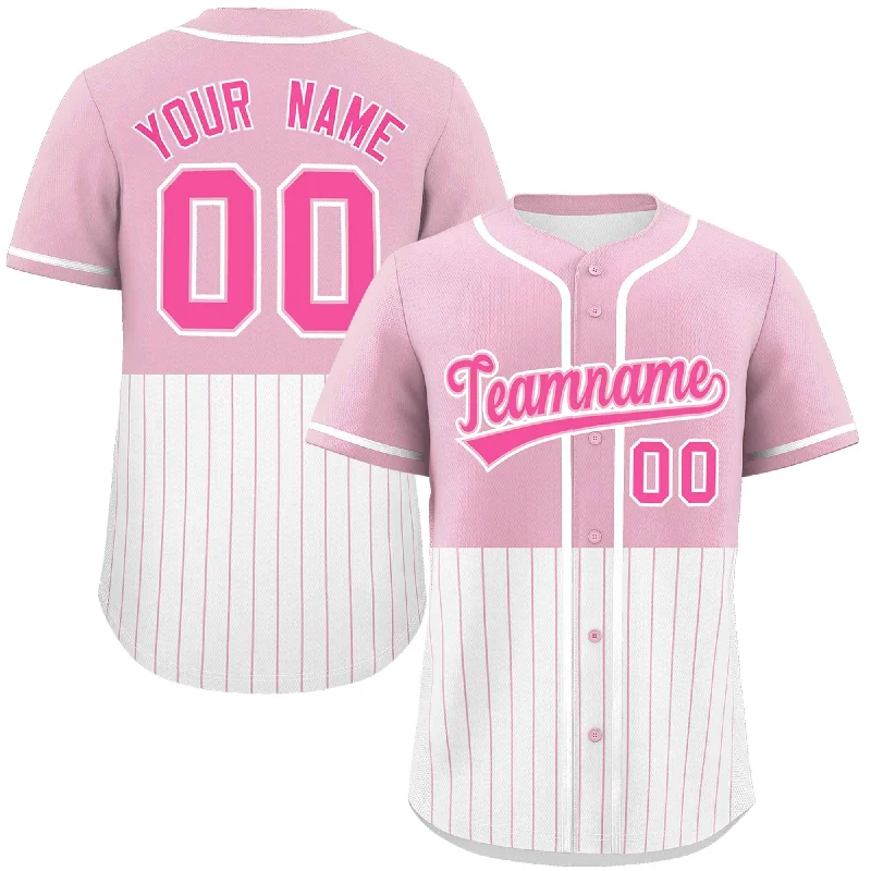 Long Sleeve Football Jersey-Long Sleeve Basketball Jersey-Sleeveless Baseball Jersey-Custom Light Pink White Personalized Half Stripe Design Authentic Baseball Jersey