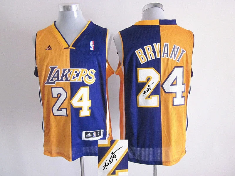 Basketball Jersey For Girls-Lakers 24 Bryant Purple & Yellow Split Signature Edition Basketball Jerseys