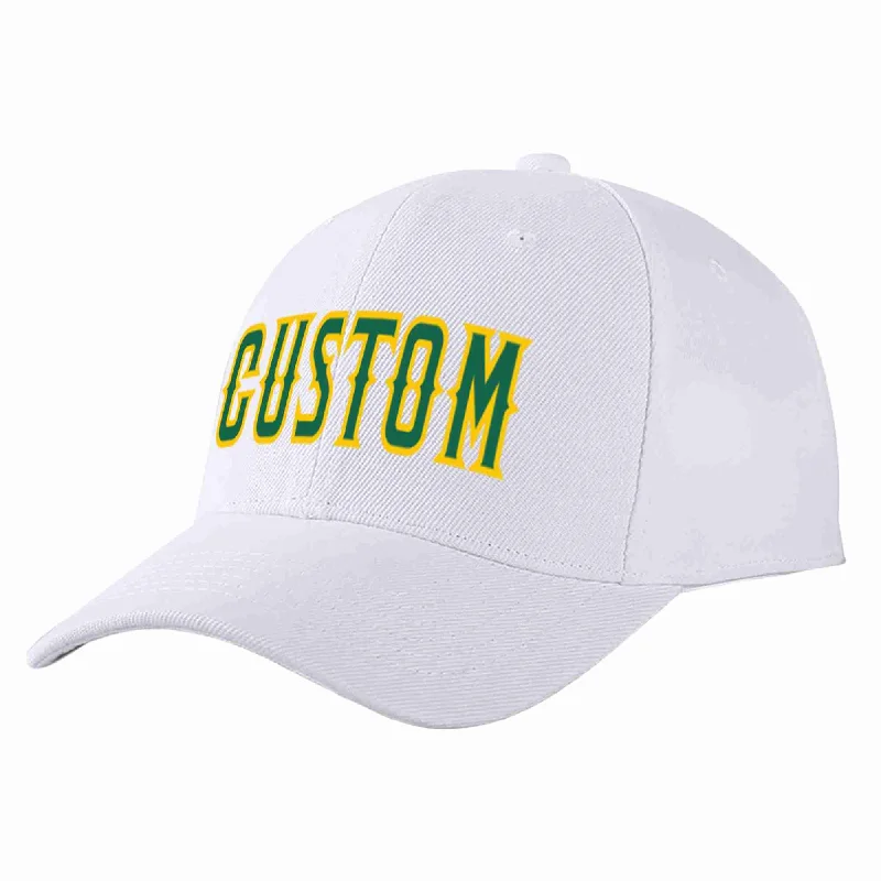 Youth Baseball Cap-Custom White Kelly Green-Yellow Curved Eaves Sport Baseball Cap Design for Men/Women/Youth