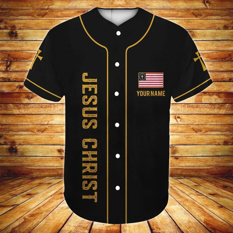 Football Jersey With Vertical Stripes-Basketball Jersey With Vertical Stripes-Baseball Jersey With Dragon Motif-Wings, American Flag, Cross Baseball Jersey - One Nation Under God Custom Baseball Jersey