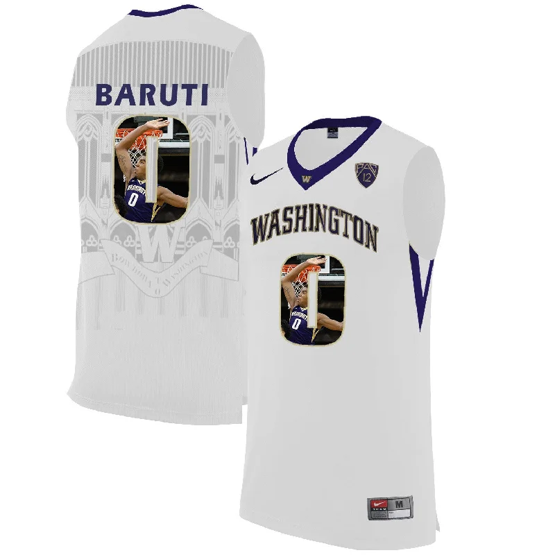 Basketball Jersey With Vivid Colors-Washington Huskies 0 Bitumba Baruti White With Portait College Basketball Basketball Jersey