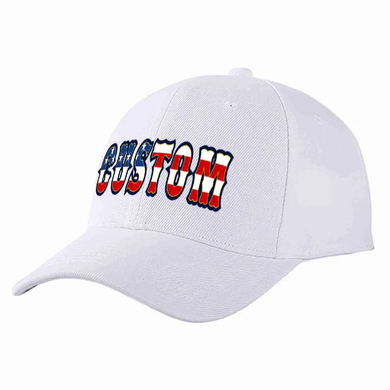 Baseball Cap For Outdoor Lovers-Custom White Vintage USA Flag-Gold Curved Eaves Sport Baseball Cap Design for Men/Women/Youth