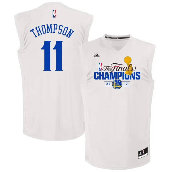 Basketball Jersey With Patch Design-Warriors 11 Klay Thompson White 2017 Champions Replica Basketball Jersey