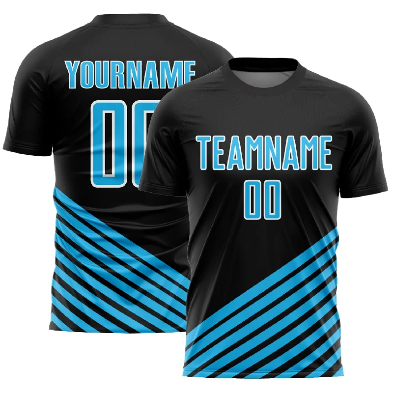 High Quality Football Jersey-Custom Black Sky Blue-White Lines Sublimation Soccer Uniform Jersey