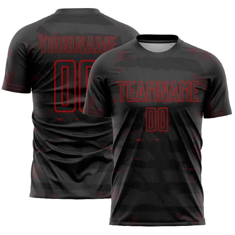 Authentic Football Jersey-Custom Black Red Sublimation Soccer Uniform Jersey