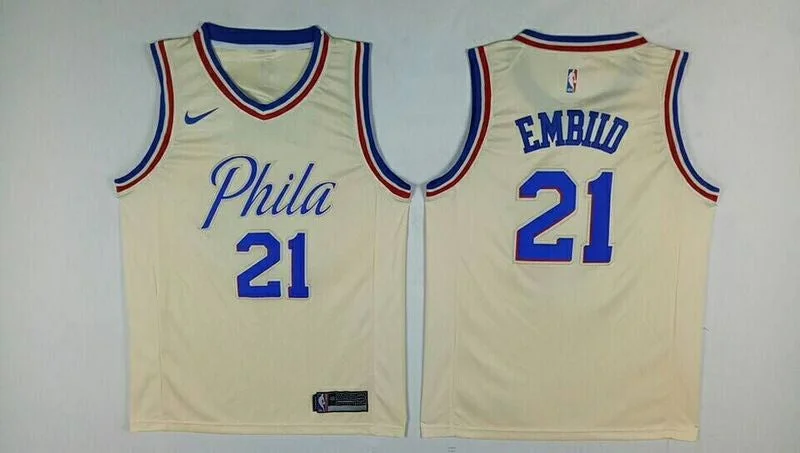 Basketball Jersey For Championship Players-76ers 21 Joel Embiid Cream City Edition Swingman Basketball Jersey