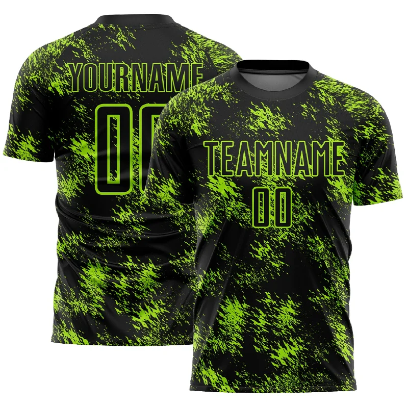 Custom Football Jersey For Women-Custom Black Neon Green Abstract Grunge Art Sublimation Soccer Uniform Jersey