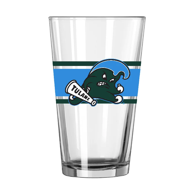 Team Mug With Team Crest-Tulane 16oz Stripe Pint Glass