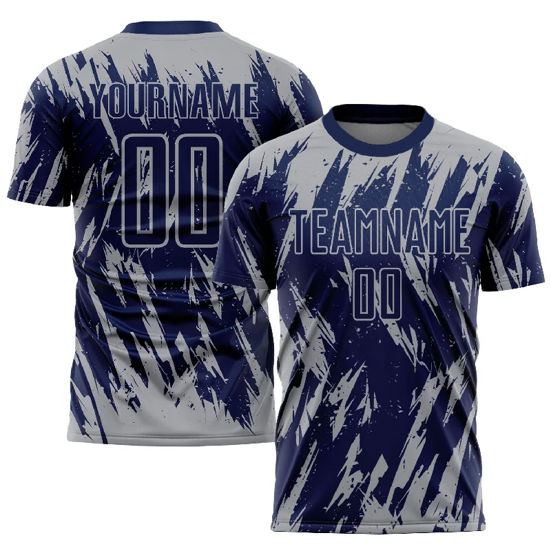 Kids Football Jersey-Custom Navy Gray Sublimation Soccer Uniform Jersey