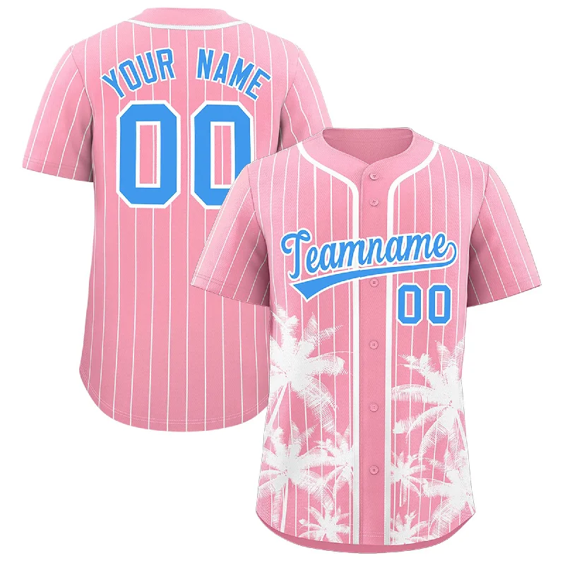 All-Star Football Jersey-All-Star Basketball Jersey-Away Baseball Jersey-Custom Light Pink White Pinstripe Coconut Tree Pattern Authentic Baseball Jersey