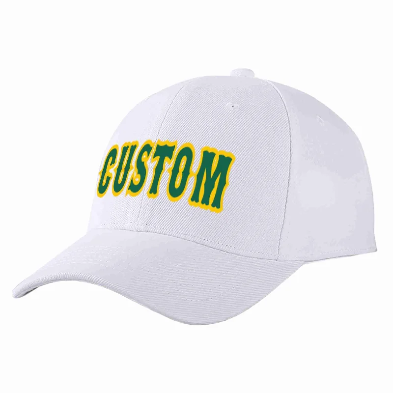 Baseball Cap For Creatives-Custom White Kelly Green-Yellow Curved Eaves Sport Baseball Cap Design for Men/Women/Youth