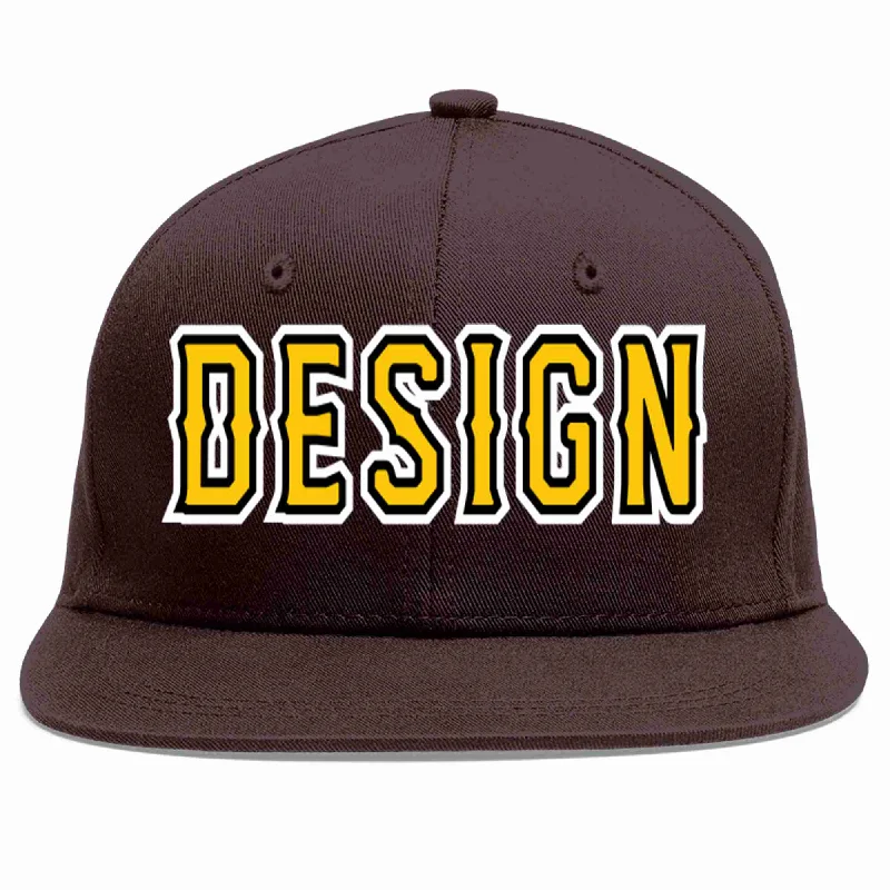 Beach Baseball Cap-Custom Brown Gold-Black Flat Eaves Sport Baseball Cap Design for Men/Women/Youth