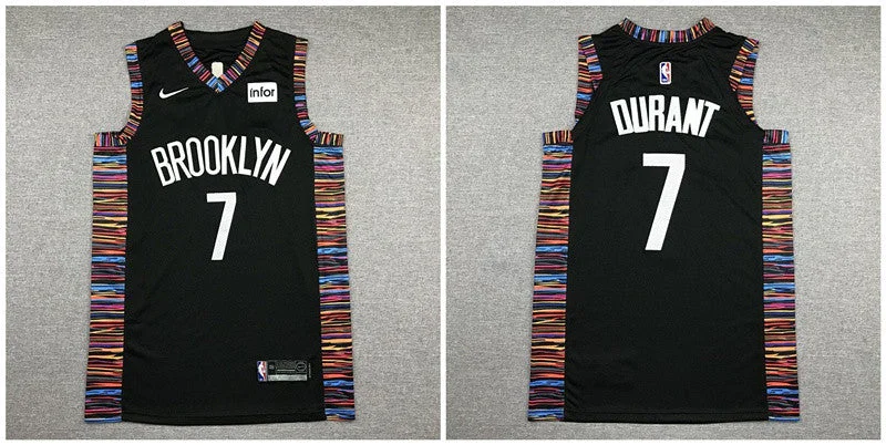 Basketball Jersey For Girls-Nets 7 Kevin Durant Black City Edition Authentic Basketball Jersey