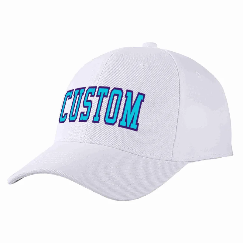 Baseball Cap For Enthusiasts-Custom White Light Blue-Purple Curved Eaves Sport Baseball Cap Design for Men/Women/Youth