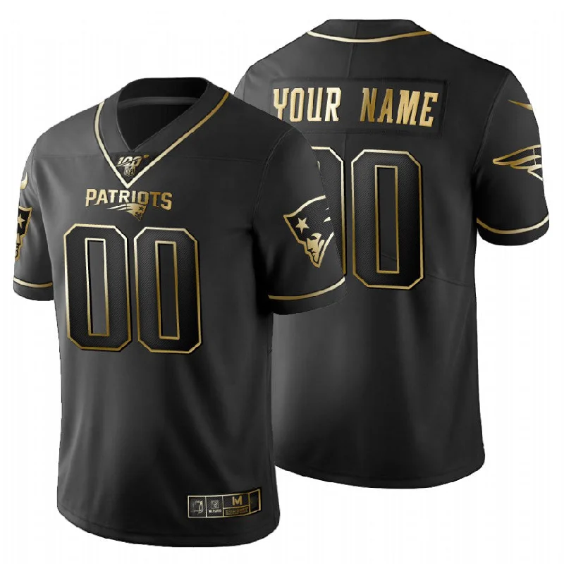 Rugby Jersey With Dual-Layer Fabric-Custom NE.Patriots Black Golden 100th Limited Jersey Stitched American Football Jerseys