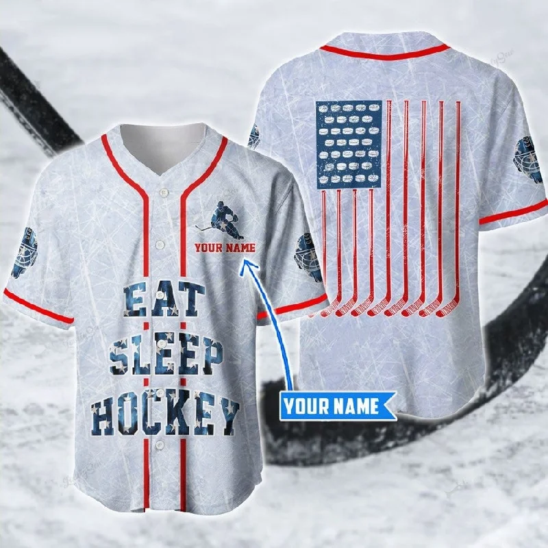 Football Jersey With Large Front Logo-Basketball Jersey With Large Front Logo-Baseball Jersey With Skull Print-Hockey Eat Sleep Flag Personalized Baseball Jersey, American Flag Hockey Shirt