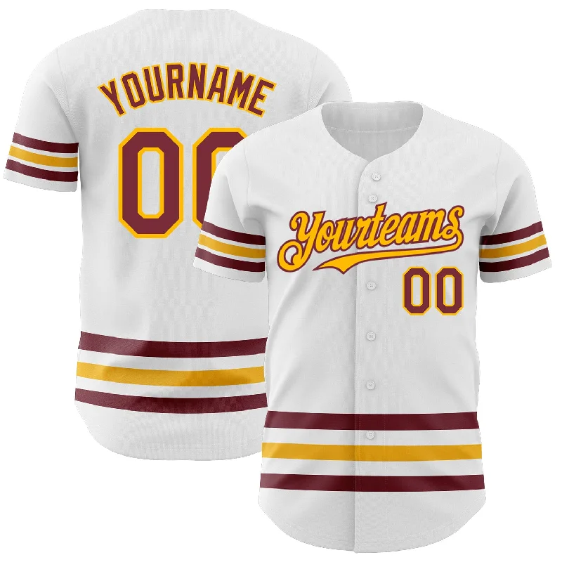 Custom Football Jersey-Custom Basketball Jersey-Custom Baseball Jersey-Custom White Burgundy-Gold Line Authentic Baseball Jersey