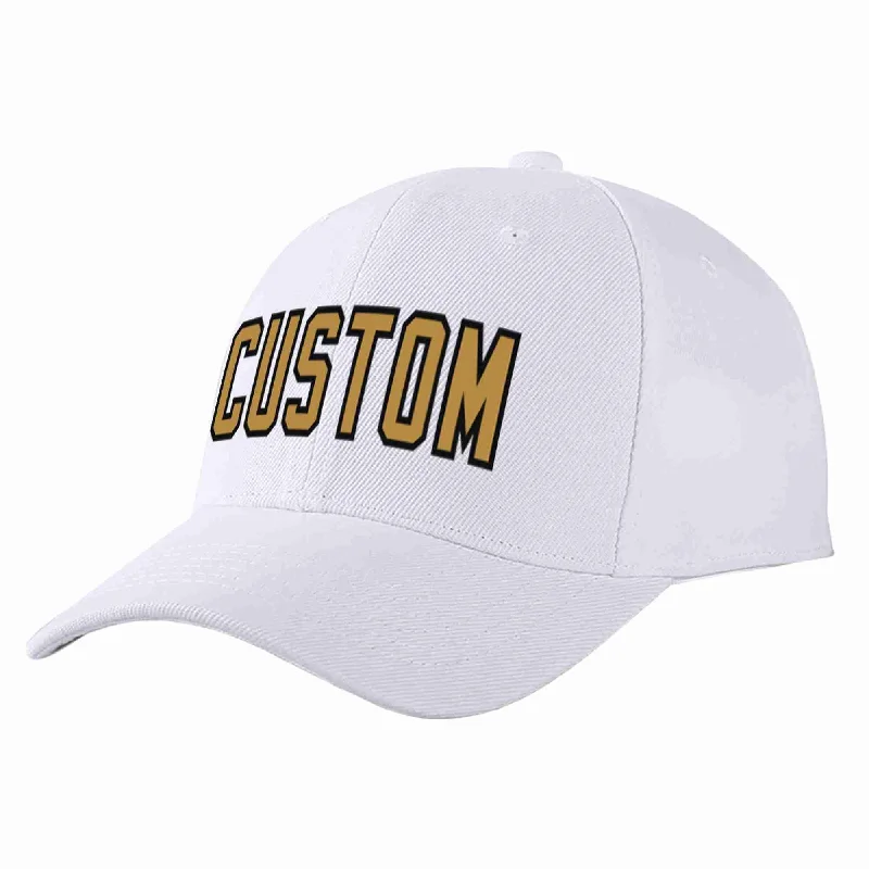 Oversized Baseball Cap-Custom White Old Gold-Black Curved Eaves Sport Baseball Cap Design for Men/Women/Youth