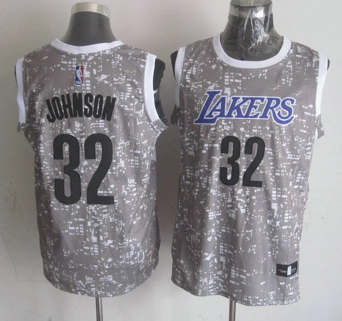 Basketball Jersey For Sports Fans-Lakers 32 Magic Johnson Gray City Luminous Basketball Jersey