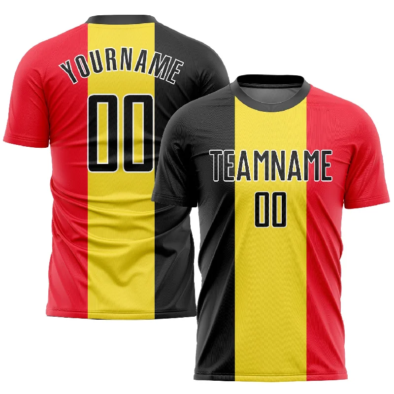 Football Jersey For National Teams-Custom Gold Black Red-White Sublimation Belgian Flag Soccer Uniform Jersey